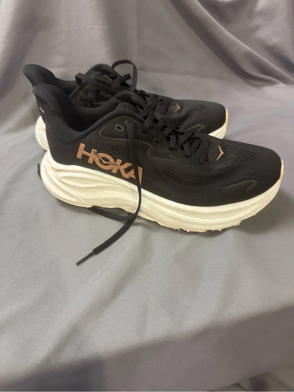 Hoka Black Sneakers with Cream Sole and Rose Logo size 8.5-0022